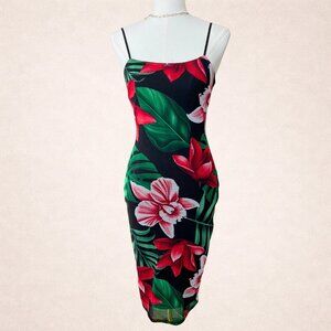 Vintage Tropical Floral Bodycon Midi
